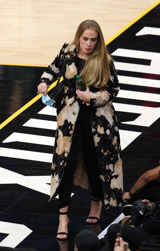 Adele Wore an All-Leather Jumpsuit and Louis Vuitton Coat Courtside