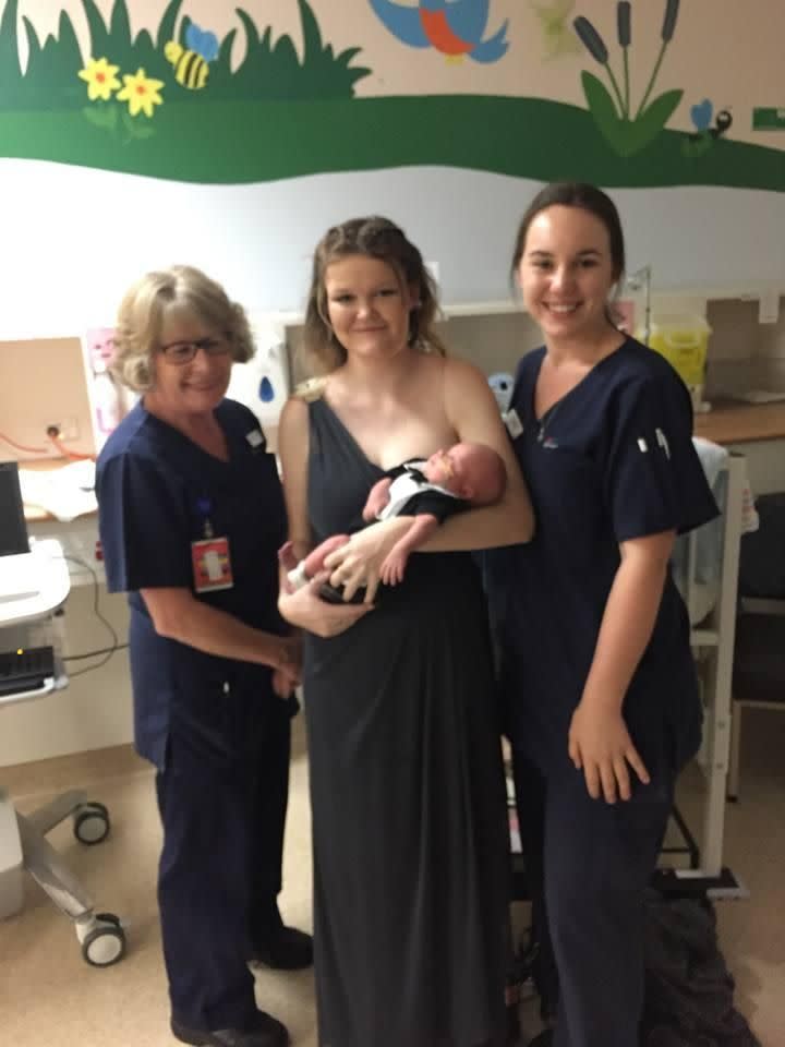 The new mum posed for photos with her nurses. Photo: Facebook