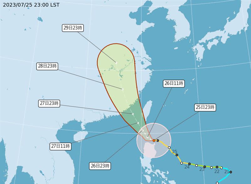 杜蘇芮暴風圈已進入巴士海峽近海，對高雄、臺東、屏東、恆春半島將構成威脅。（圖／翻攝自中央氣象局）