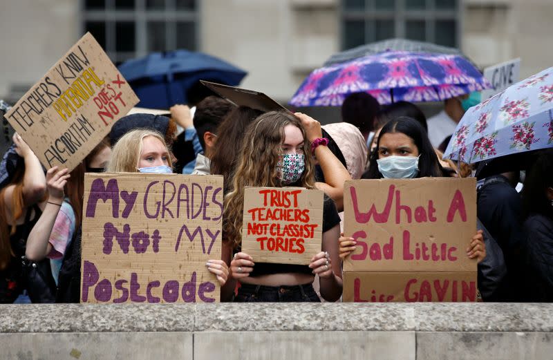 A level students protest opposite Downing Street, in London