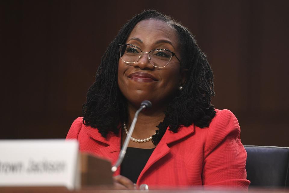 Judge Ketanji Brown Jackson testifies on her nomination to become an Associate Justice of the Supreme Court during a Senate Judiciary Committee confirmation hearing on Capitol Hill in Washington on March 22, 2022.