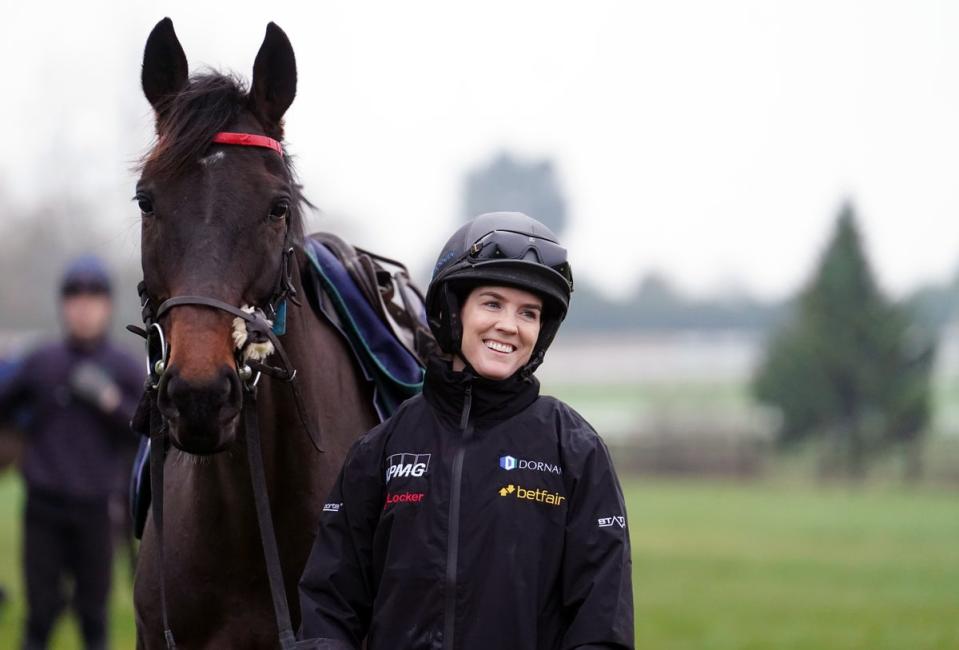 Rachael Blackmore with Slade Steel on the gallops ahead of the Cheltenham Festival (David Davies/PA Wire)