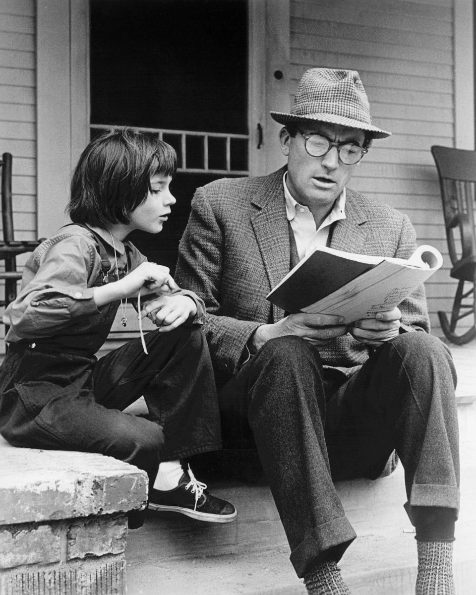 "To Kill a Mockingbird" stars Mary Badham and Gregory Peck go over the script of the film that would earn each of them Oscar nominations.