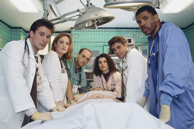 <p>NBCU Photo Bank</p> Noah Wyle, Sherry Stringfield, Anthony Edwards, Julianna Margulies, George Clooney, and Eriq La Salle on 'ER'