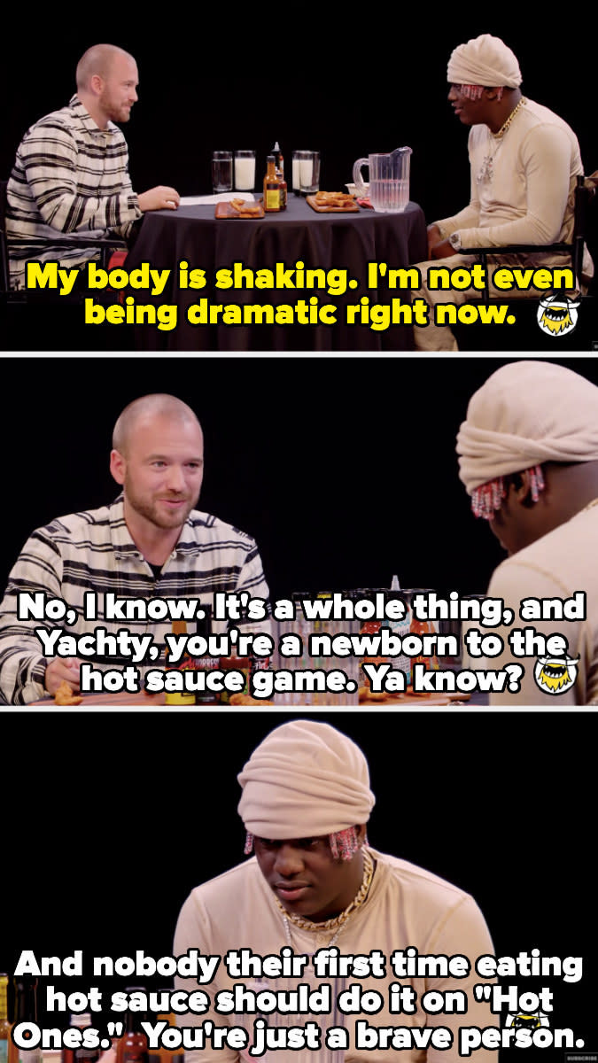 Lil Yachty giving up and Sean telling him he's a "brave person" for trying hot sauce for the first time on the show