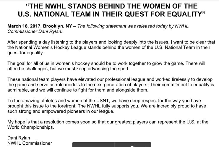 Statement via NWHL