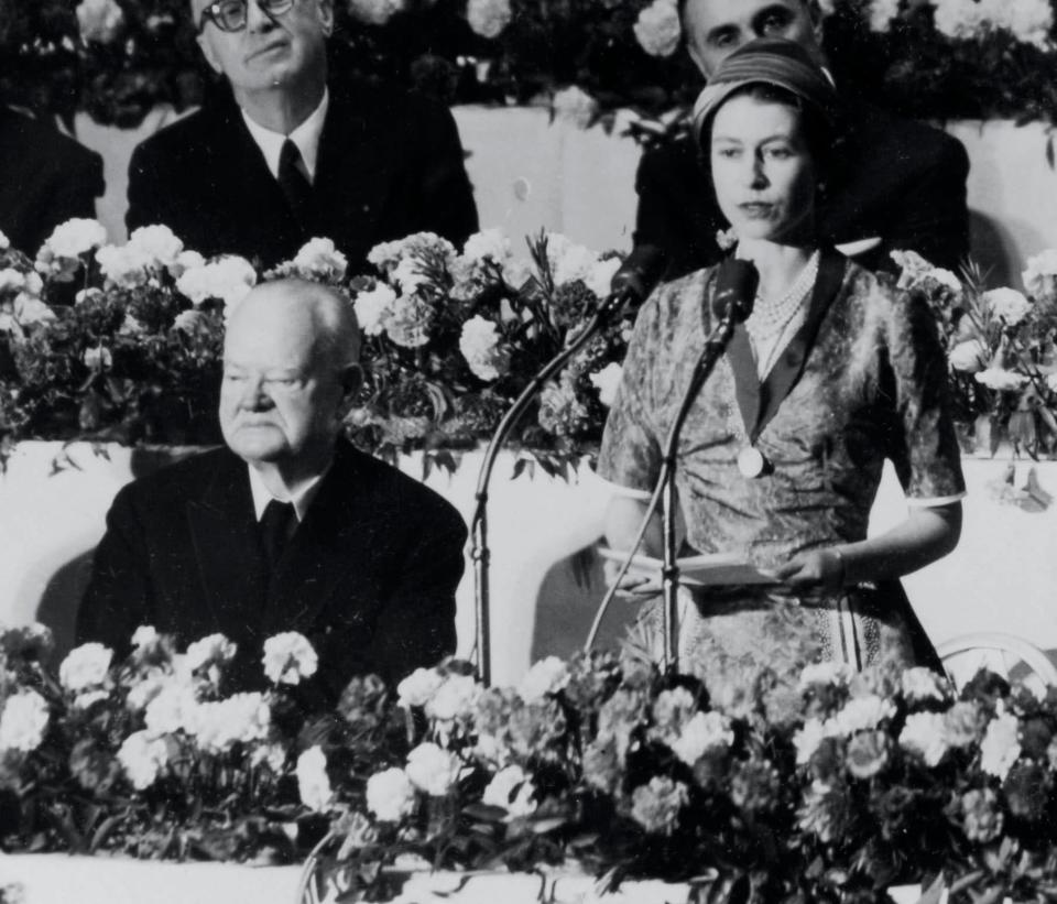 The Queen with Herbert Hoover in 1957 (Popperfoto/Getty)