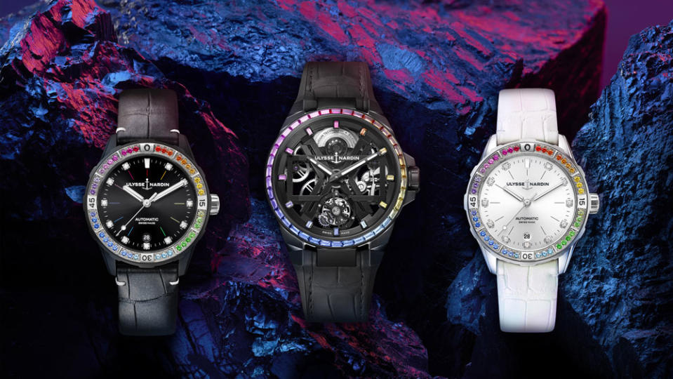 Ulysse Nardin Blast Tourbillon Rainbow (center) and Lady Diver Rainbow - Credit: Ulysse Nardin