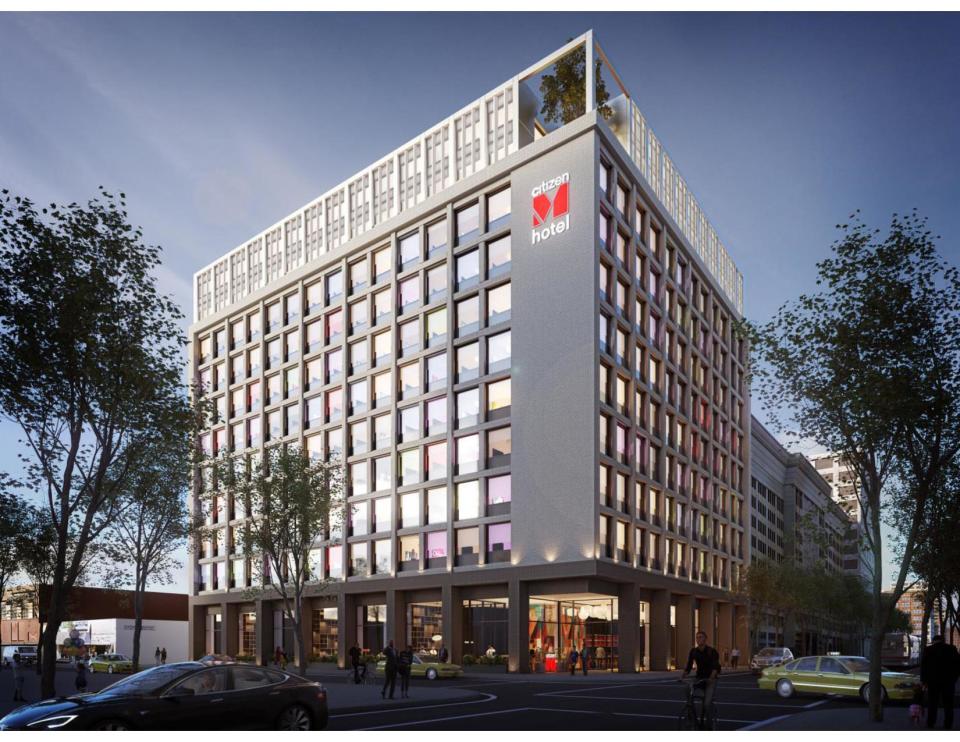 A rendering of CitizenM’s new Los Angeles hotel, set to open at the end of 2020. Photo credit: CitizenM.