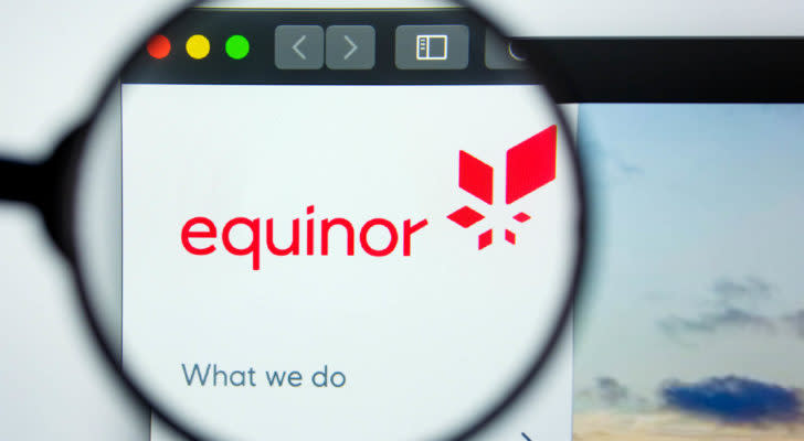 Illustrative editorial of EQUINOR (EQNR) website homepage, with EQUINOR logo visible on display screen. I
