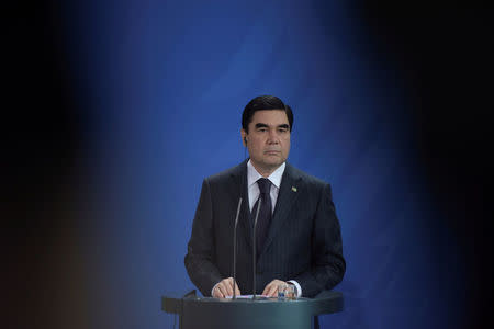 FILE PHOTO: President of Turkmenistan Kurbanguly Berdymukhamedov attends a news conference in Berlin, Germany August 29, 2016. REUTERS/Stefanie Loos/File Photo