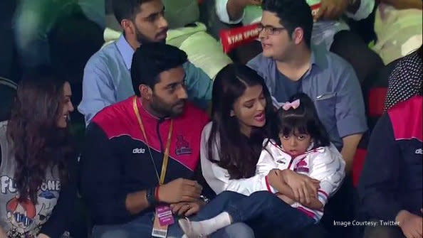 Aaradhya Bachchan photographed during a Pro Kabaddi match between Jaipur Pink Panthers – a team owned by her father – and Bengaluru Bulls, at Kanteerava Stadium, in Bengaluru recently.