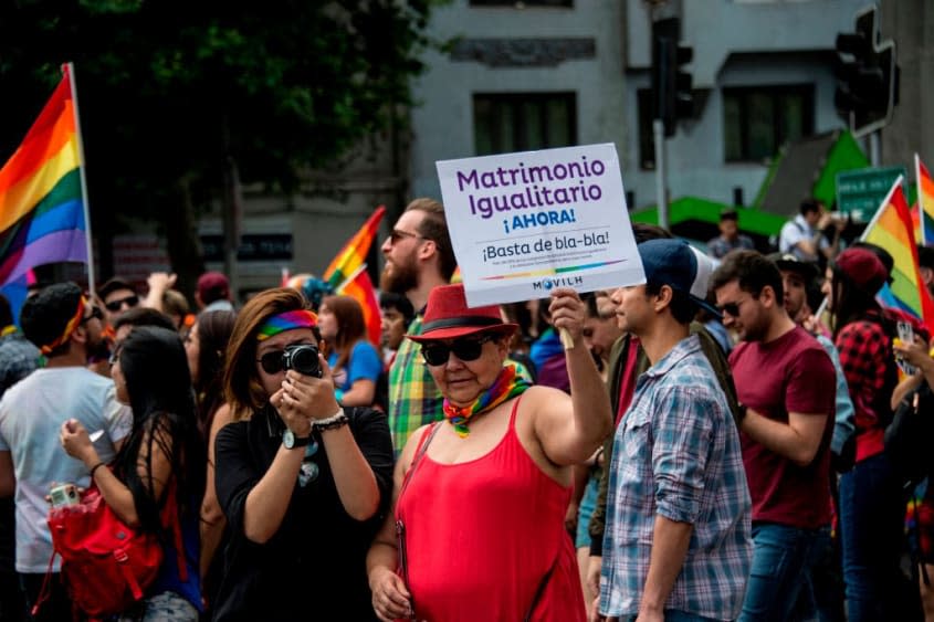 Same-sex marriage demonstrators in Santiago.