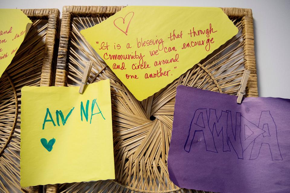 Drawings hang in the shelter at Trinity United Methodist Church January 13, 2022.