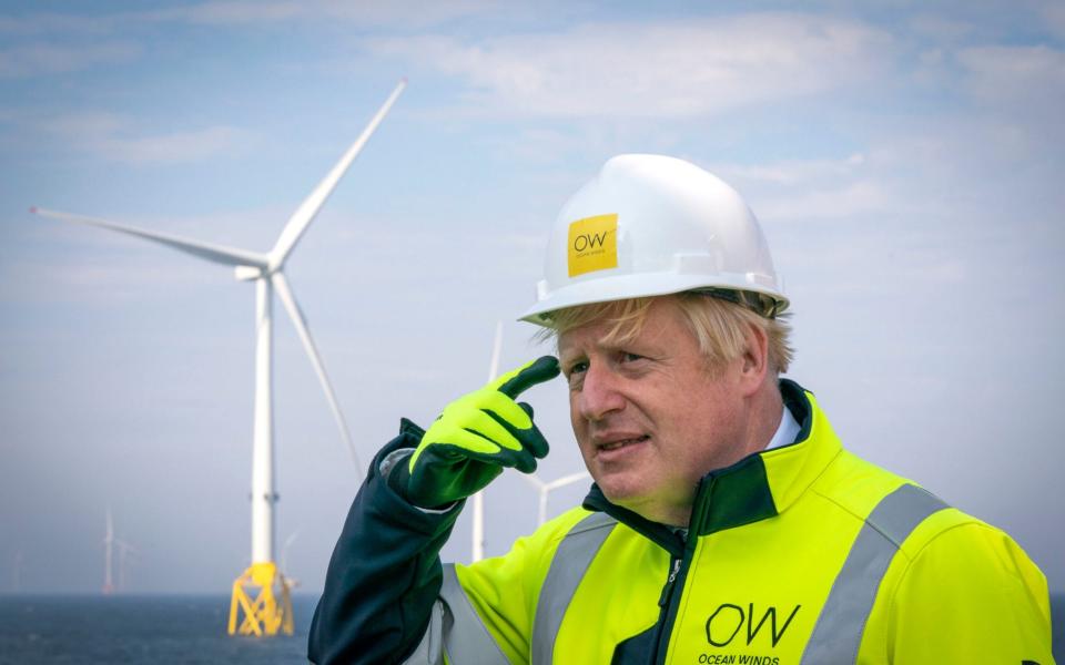 Boris Johnson onboard the Esvagt Alba during a visit to the Moray Offshore Windfarm East, off the Aberdeenshire coast - Jane Barlow/PA Wire