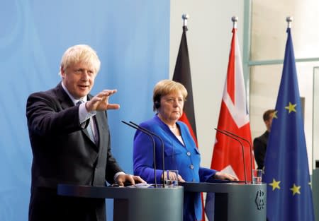 German Chancellor Merkel meets Britain's Prime Minister Johnson at the Chancellery in Berlin