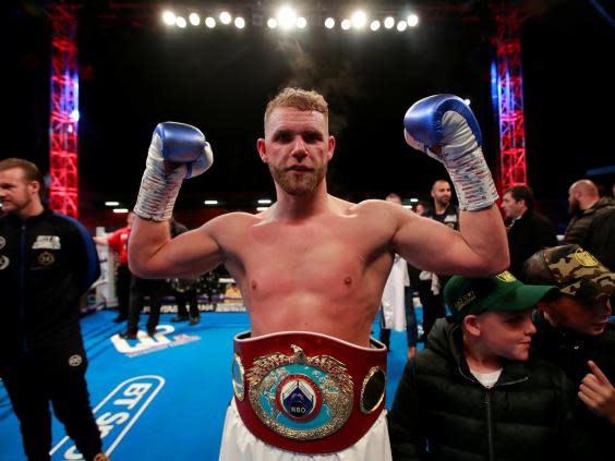 Billy Joe Saunders celebrates his victory over Shefat Isufi (Reuters)