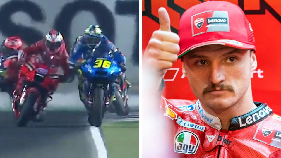 Aussie MotoGP star Jack Miller's clash with Joan Mir left the reigning world champion less than impressed.  Pictures: MotoGP/Getty Images