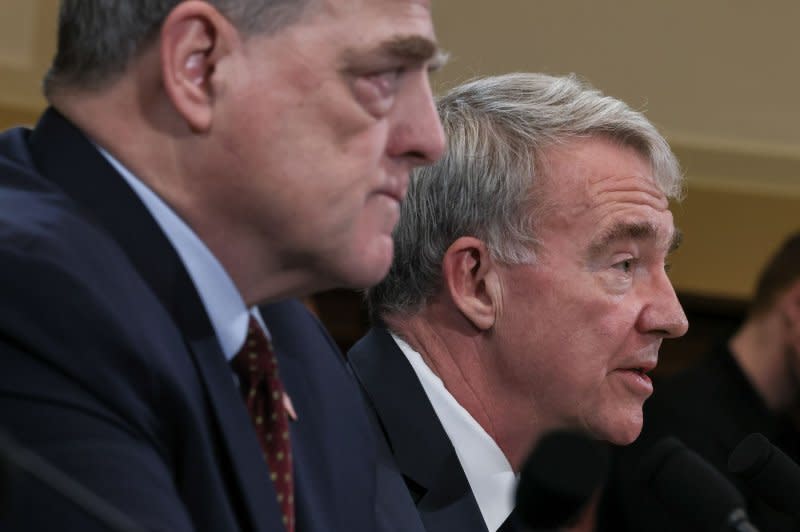 Retired Gen. Mark A. Milley (L) and Ret. Gen. Kenneth McKenzie testify during a Senate hearing in Washington, D.C. Both men spoke about events that unfolded before and after the United States pulled out Afghanistan in 2021. Photo by Jemal Countess/UPI