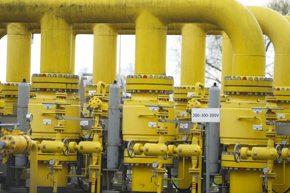 FILE - A view of a hardware of the Gaz-System's gas station in Rembelszczyzna, near Warsaw, Poland, on April 27, 2022. Europeans are basking in the warmth of spring, but their governments are in a race against winter. They're trying to fill underground reserves while still cutting use of Russian natural gas over the war in Ukraine. It's a big job because there's not a lot of gas available in a tight global market. More gas export terminals will come online in 2024 to supply liquid gas by ship. But for now, plans to cut gas use from Russia and still fill reserves is a tall order. (AP Photo/Czarek Sokolowski, File)