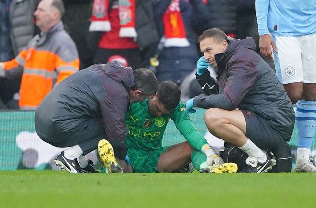 Ederson was injured conceding a penalty (Peter Byrne/PA)