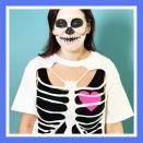 <p><a class="link " href="https://www.amazon.com/Mehron-Tri-Color-Halloween-Palette-Skeleton/dp/B000LNGBN6/ref=sr_1_8?dchild=1&keywords=skeleton+face+paint&qid=1628628847&s=beauty&sr=1-8&tag=syn-yahoo-20&ascsubtag=%5Bartid%7C2089.g.1715%5Bsrc%7Cyahoo-us" rel="nofollow noopener" target="_blank" data-ylk="slk:Shop Face Paint">Shop Face Paint</a></p><p>Cut out sections in a plain white T-shirt to get the ribbed effect and paint your face. It's that easy. There are even <a href="https://www.youtube.com/watch?v=wbNanDEQb6E" rel="nofollow noopener" target="_blank" data-ylk="slk:YouTube tutorials" class="link ">YouTube tutorials</a> to guide you depending on how intense you are looking to go. <em><a href="https://www.goodhousekeeping.com/holidays/halloween-ideas/g2750/easy-last-minute-halloween-costumes-diy/?slide=54" rel="nofollow noopener" target="_blank" data-ylk="slk:Good Housekeeping" class="link ">Good Housekeeping</a></em> even suggests putting a heart under the shirt to make it a little less frightening. <br></p>