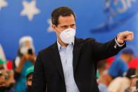 Venezuelan opposition leader Juan Guaido attends a news conference in Caracas