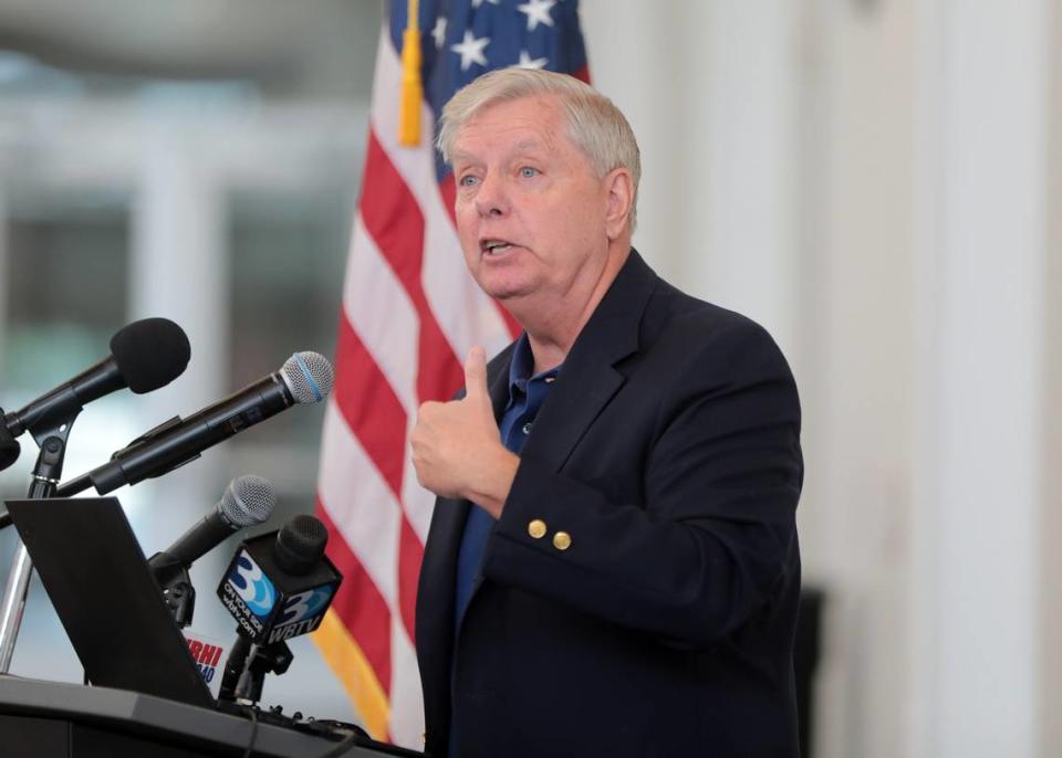 U.S. Senator Lindsey Graham speaks to York County and South Carolina leaders Tuesday about a $1.2 trillion bipartisan infrastructure bill.