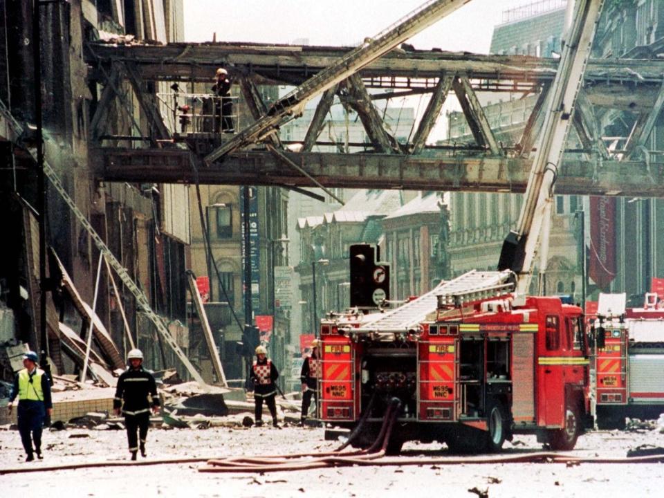 More than 700 buildings were damaged in total. Marks and Spencer and the west face of the Arndale were more or less destroyed entirely (PA)