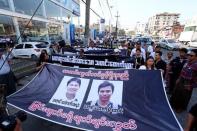 Myanmar journalists take part in a demonstration demanding the release of detained Reuters journalists, Wa Lone and Kyaw Soe Oo, in Yangon, Myanmar February 16, 2018. REUTERS/Stringer/Files