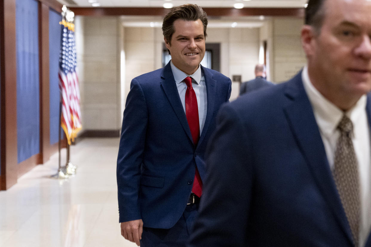 Rep. Matt Gaetz at the Capitol on May 14. (Andrew Harnik/AP)