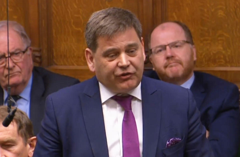 Conservative MP Andrew Bridgen speaks during Prime Minister's Questions in the House of Commons, London.