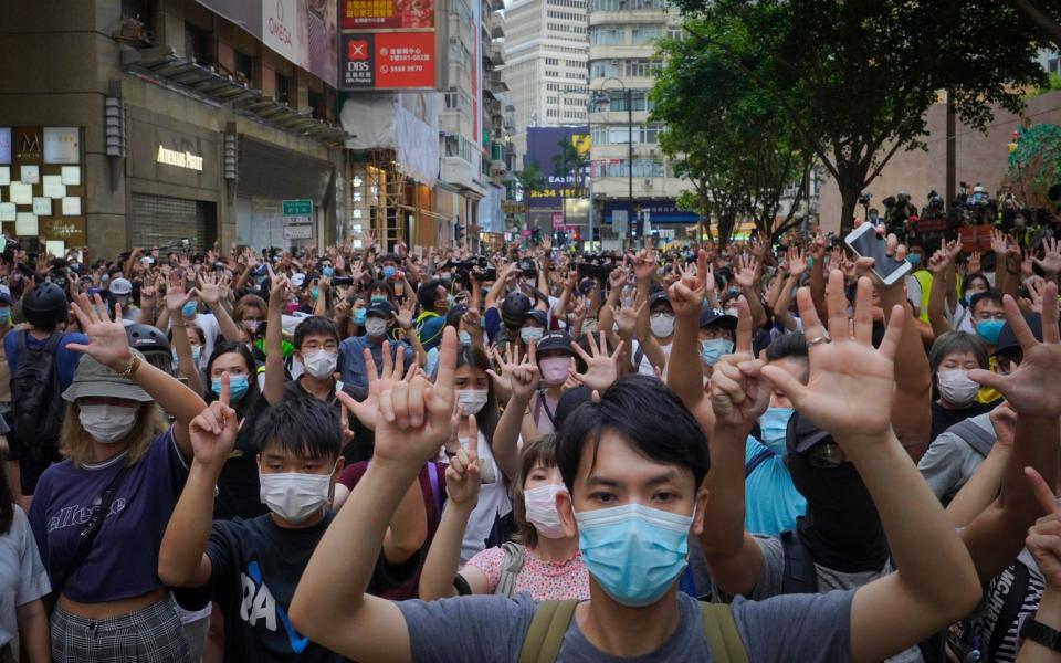 Protesters in Hong Kong in July