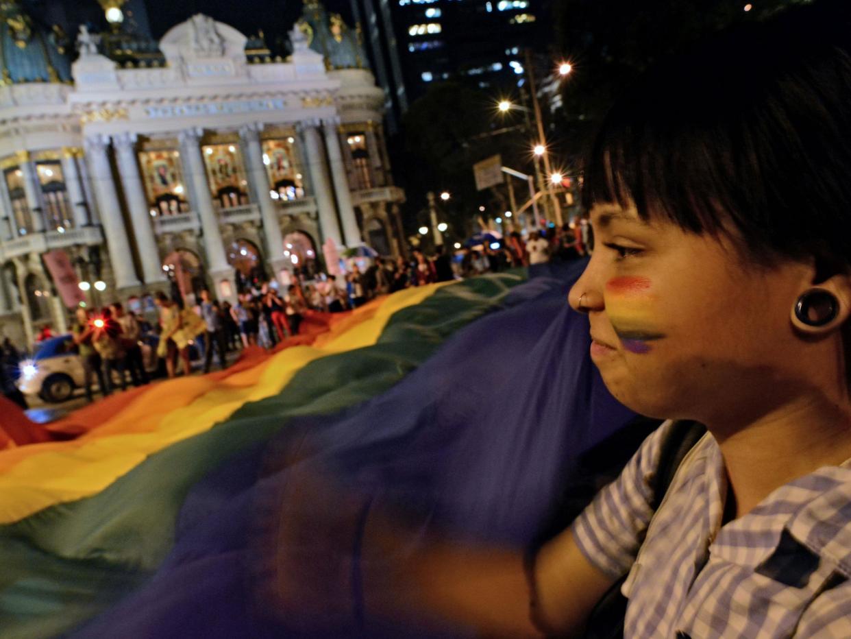 File photo shows Brazilians protesting against anti-LGBT measures: CHRISTOPHE SIMON/AFP/Getty Images