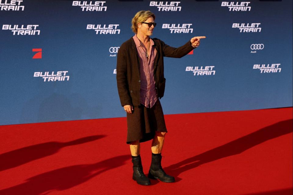 Brad Pitt in a skirt at the Bullet Train premiere (REUTERS)