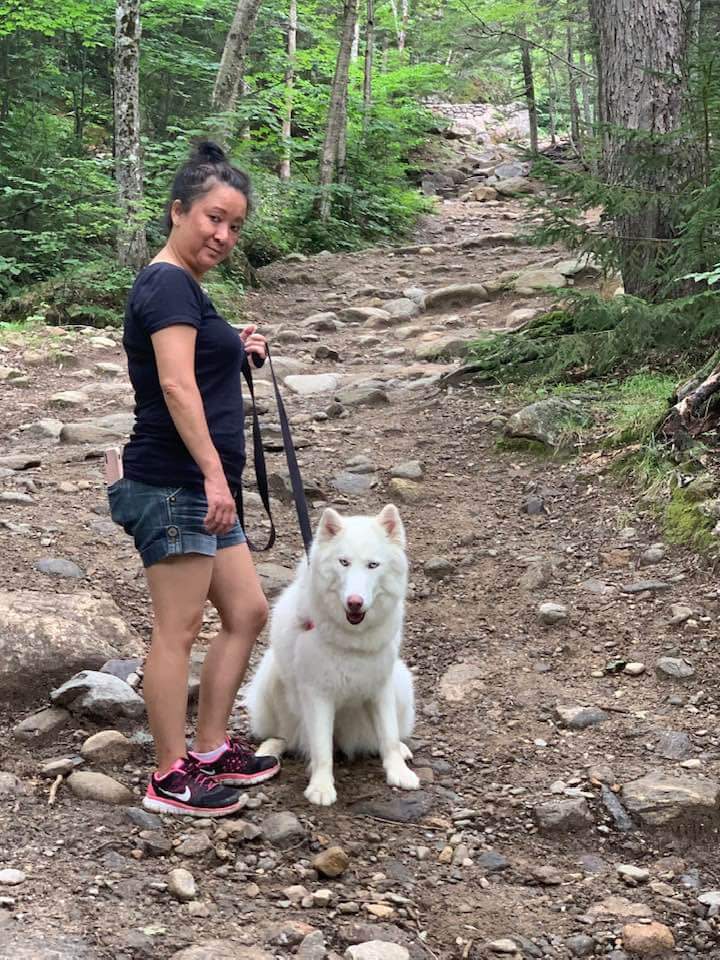 Liz Lee with her dog Luna, who she always called her granddog, in New Hampshire, where Luna loved to walk.