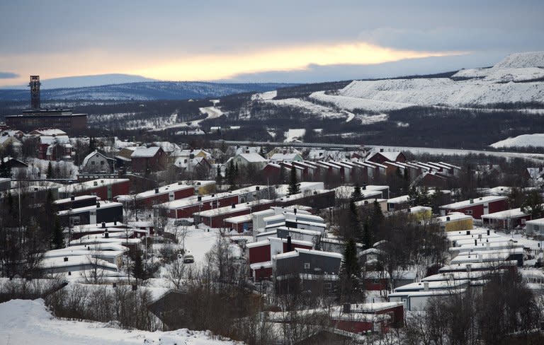 This picture taken on November 16, 2012 shows Sweden's northernmost town of Kiruna, situated in the province of Lapland. Perched on a hill by the iron ore mine it was once built around, the sleepy town is in the process of reinventing itself. It has to: in four years, it will have moved somewhere else