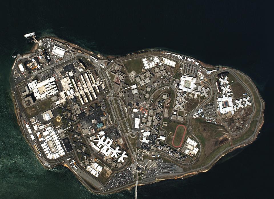 An aerial view of New York City's infamous Rikers Island correctional facility.