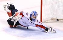 Apr 1, 2019; Sunrise, FL, USA; Washington Capitals goaltender Pheonix Copley (1) allows a goal by Florida Panthers right wing Troy Brouwer (not pictured) in the second period at BB&T Center. Mandatory Credit: Robert Mayer-USA TODAY Sports