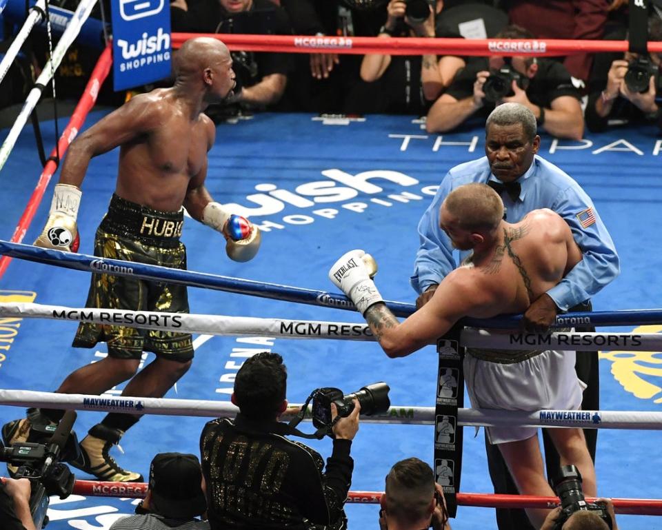 Mayweather stopped Conor McGregor in the 10th round of their fight in 2017 (Getty Images)