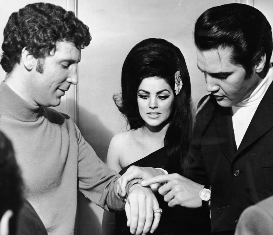 <p>The couple chats with Tom Jones in Las Vegas. Elvis and Tom became great friends, even vacationing together in Hawaii—and Priscilla has stayed close with singer over the years. "She's a very dear friend of mine, Priscilla. I mean, I met her in the '60s, and she's been a friend of mine ever since," Tom <a href="https://people.com/music/tom-jones-elvis-presley-friendship-priscilla-presley-dating-rumors/" rel="nofollow noopener" target="_blank" data-ylk="slk:told PEOPLE" class="link ">told <em>PEOPLE</em></a> in 2021.</p>