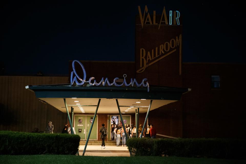 People wait to get into the Des Moines Biggest Halloween Party at Val Air Ballroom on Saturday, Oct. 31, 2020, in West Des Moines.