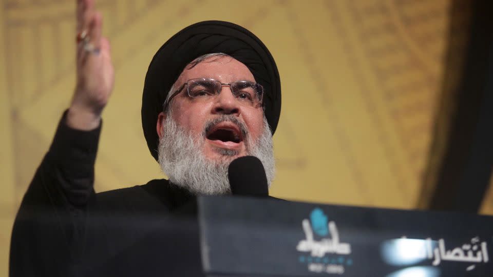 Hassan Nasrallah addresses his supporters at an Ashura ceremony in Beirut's southern suburbs, Lebanon, on October 23, 2015. - Khalil Hassan/Reuters/File