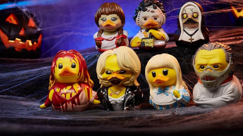 Carrie White, Tiffany the Bride of Chucky, Carol Anne from Poltergeist, and Hannibal Lecter from Silence of the Lambs are the latest horror-themed rubber duckies from TUBBZ.