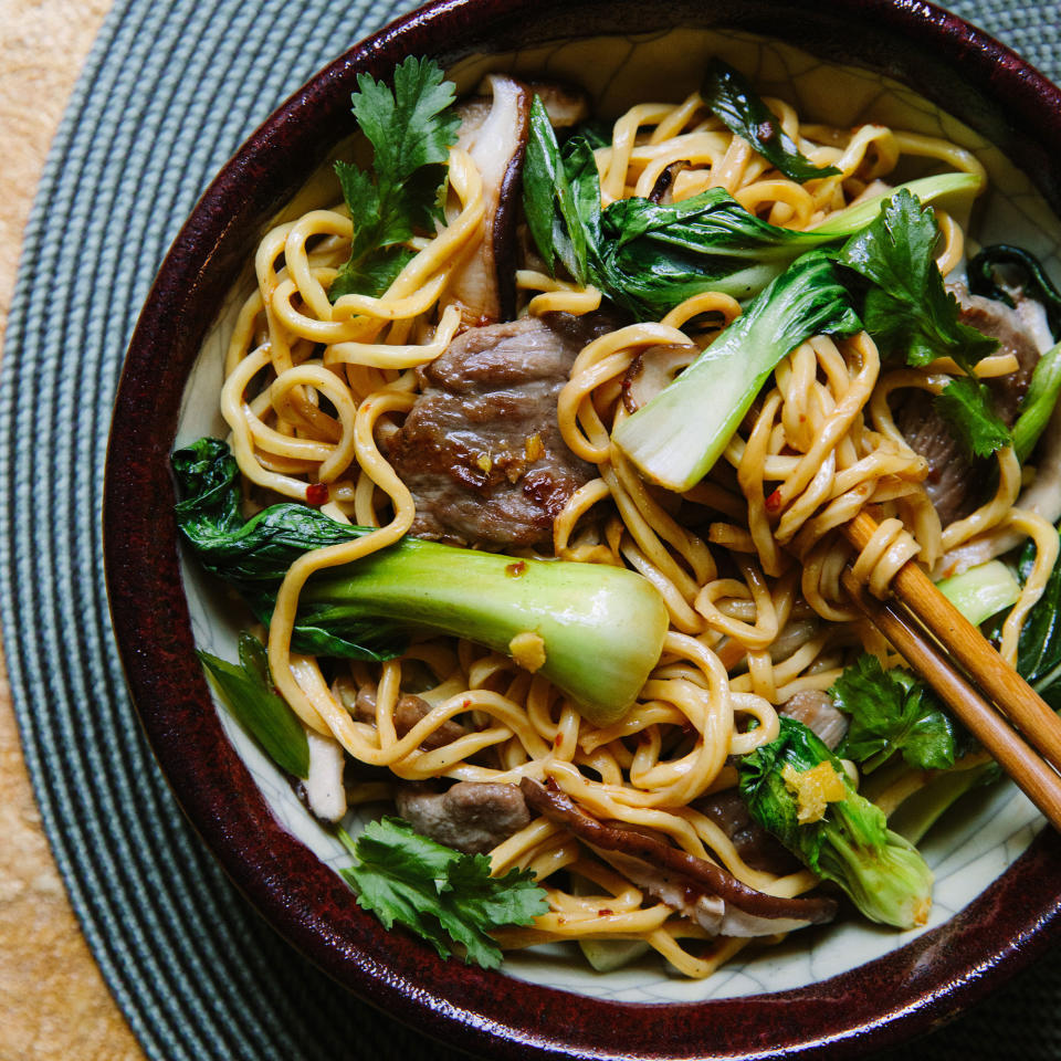 Longevity Noodles with Spicy Pork & Vegetables