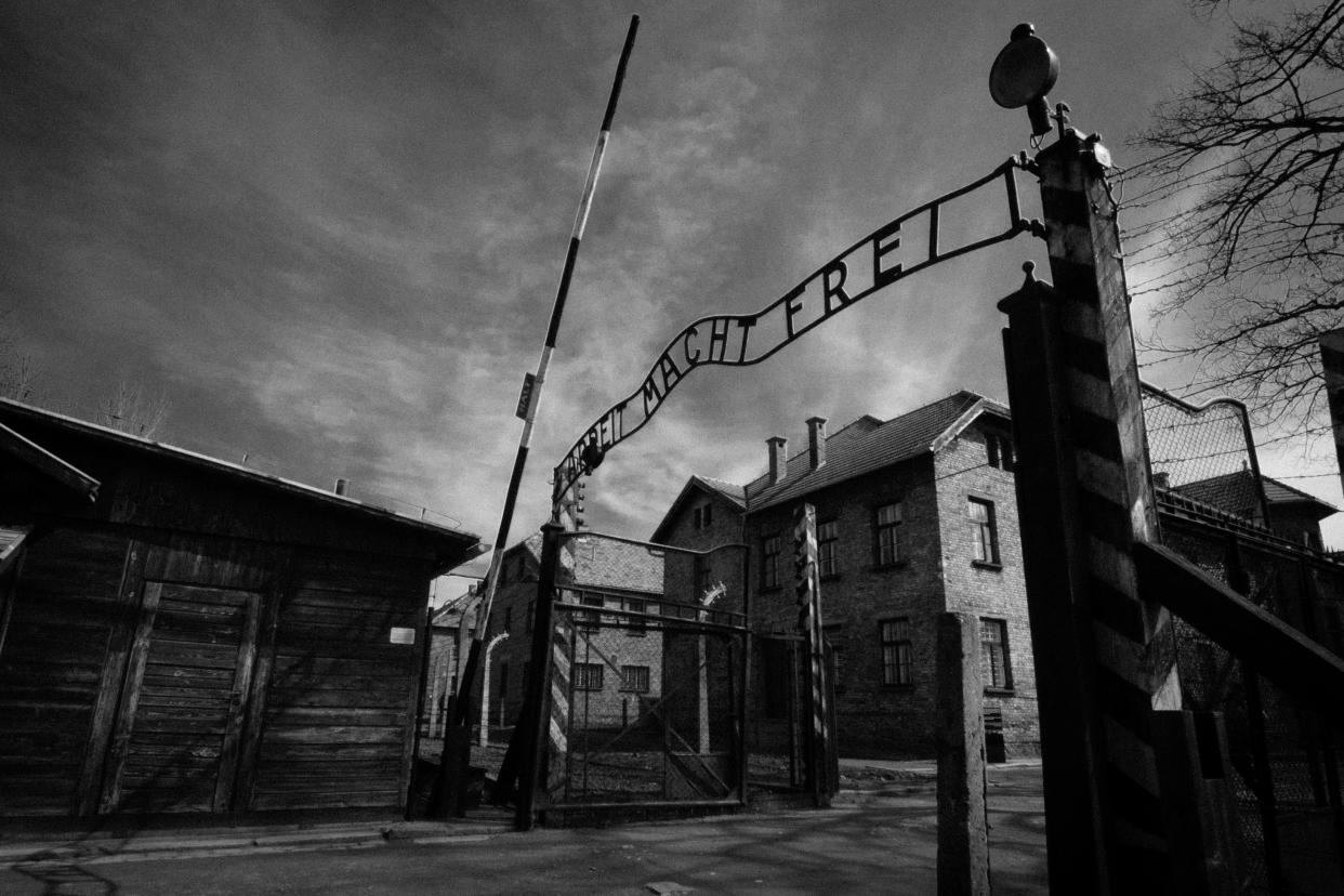 Main gate of Auschwitz-Birkenau (Auschwitz I) concentration camp in Poland
