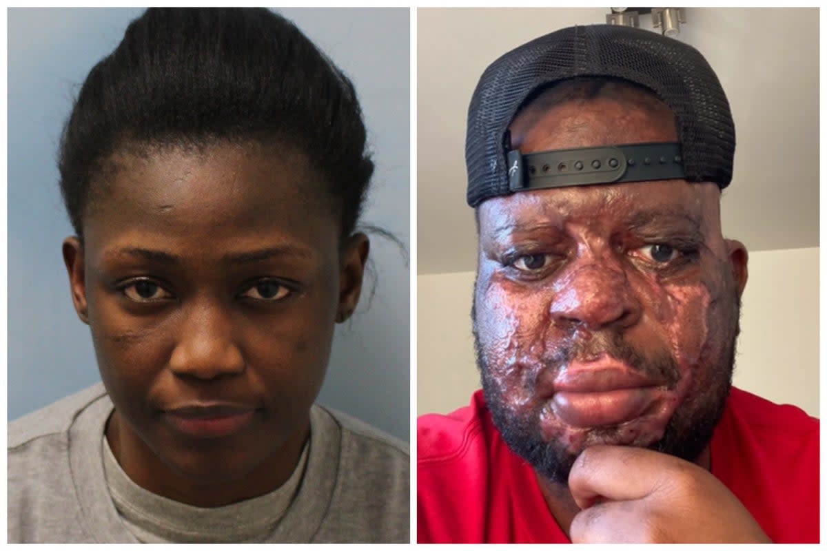 Esther Afrifa, 28, was jailed after pouring acid over Kelvin Pogo, at the home they shared in Wembley (ES Composite)