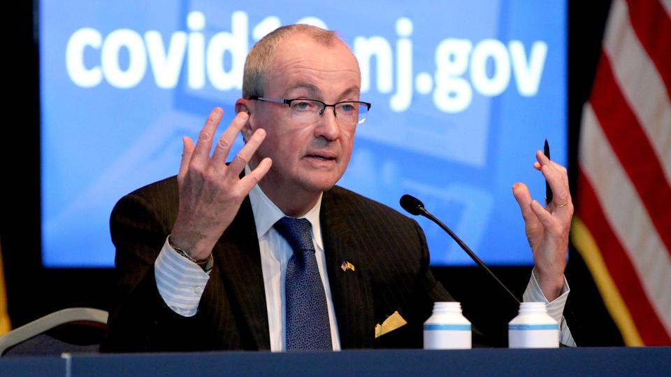 NJ Governor Phil Murphy speaks during his Monday, May 3, 2021, COVID-19 briefing delivered at the War Memorial in Trenton.  