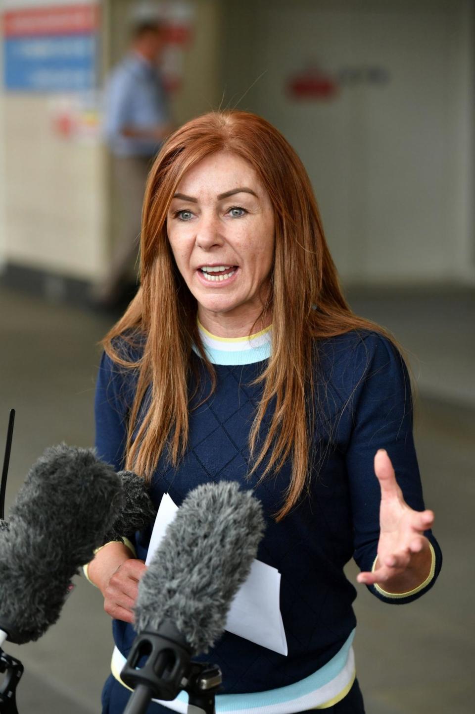 Charlotte Caldwell, mother of 12-year-old Billy Caldwell, speaks outside Chelsea & Westminster Hospital, as Sajid Javid announced a review of the medicinal use of cannabis (PA)