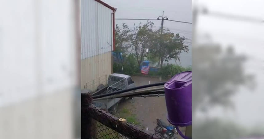 海葵颱風來襲，南投雨勢漸大，已被列為土石流警戒區，廬山溫泉不僅風雨交織還夾雜冰雹。（圖／民眾提供）